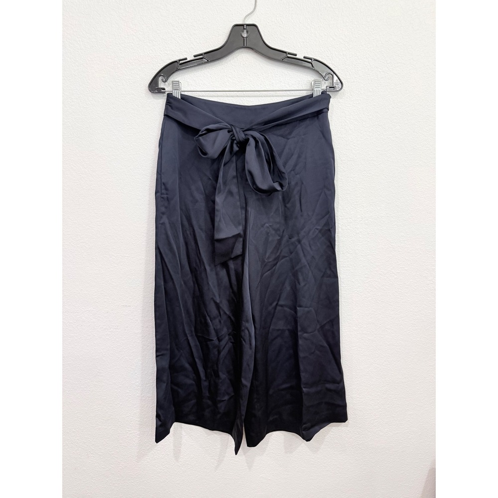 Ted Baker London‎ Navy Blue Satin Wide Leg Culotte Pants Tie Waist Size 1